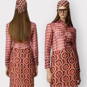 Nwt ZARA Blogger Favorite Organza Red Geometric Print Tulle Skirt (Sz XS)